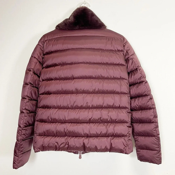 NEW Save The Duck Coat Womens Large Mei Puffer Jacket Burgundy Faux Fur Collar - Picture 2 of 11